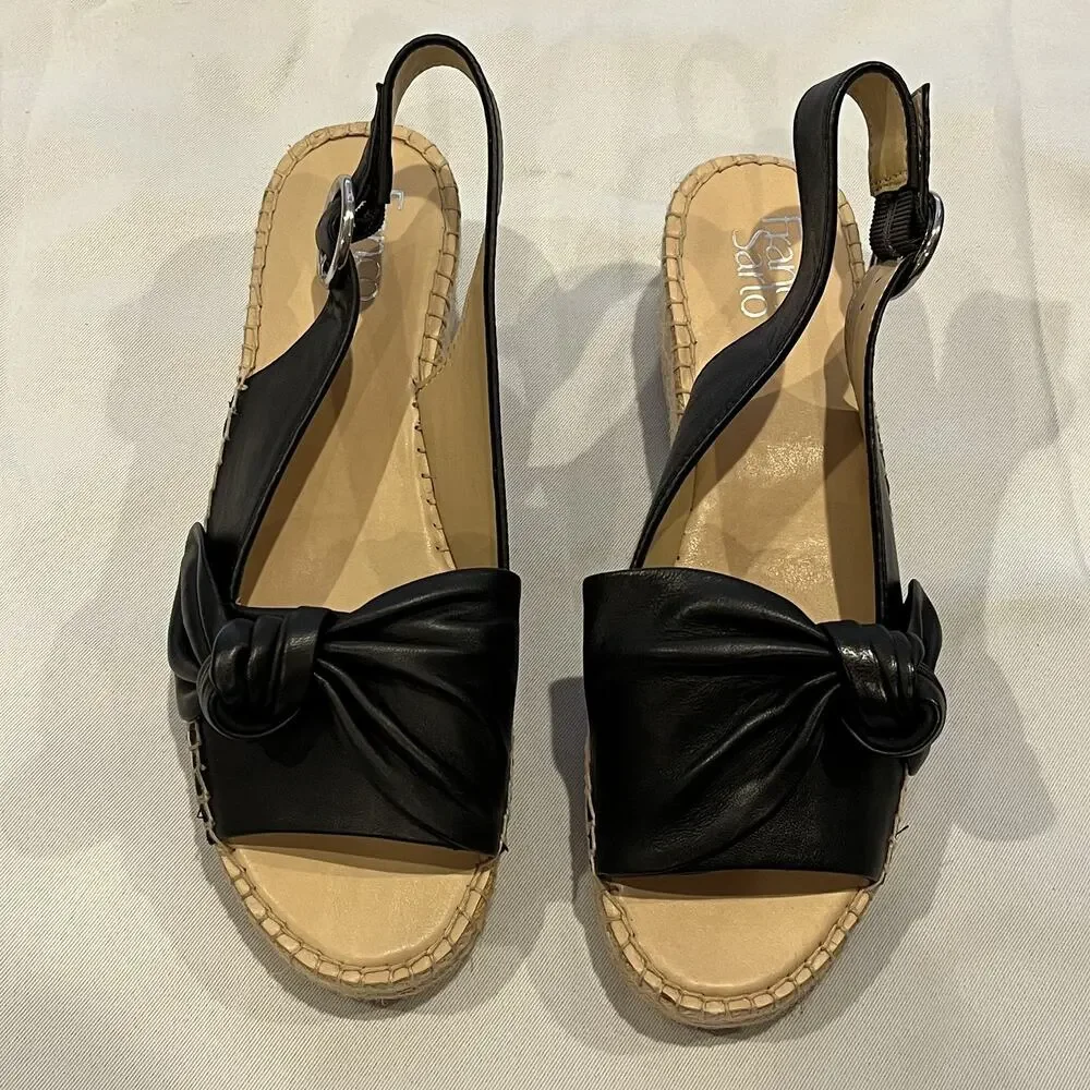 Franco Sarto Shoes Womens Size 9M Black Suede Espadrille Slingback Pirouette Bow